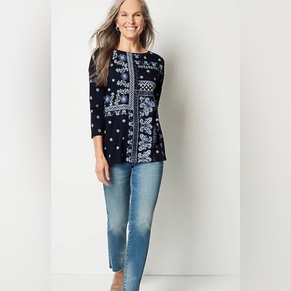 J. Jill Tops Jjill Flagstaff Embroidered Patchwork Top Size Medium